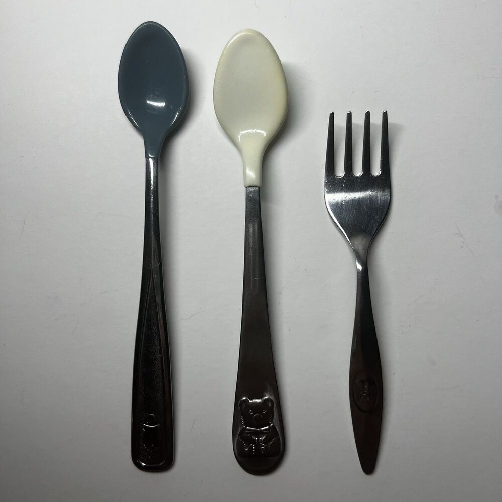 Lot of 3 Vintage 1980s Baby Toddler Spoons Fork The First Years Japan China 80s
